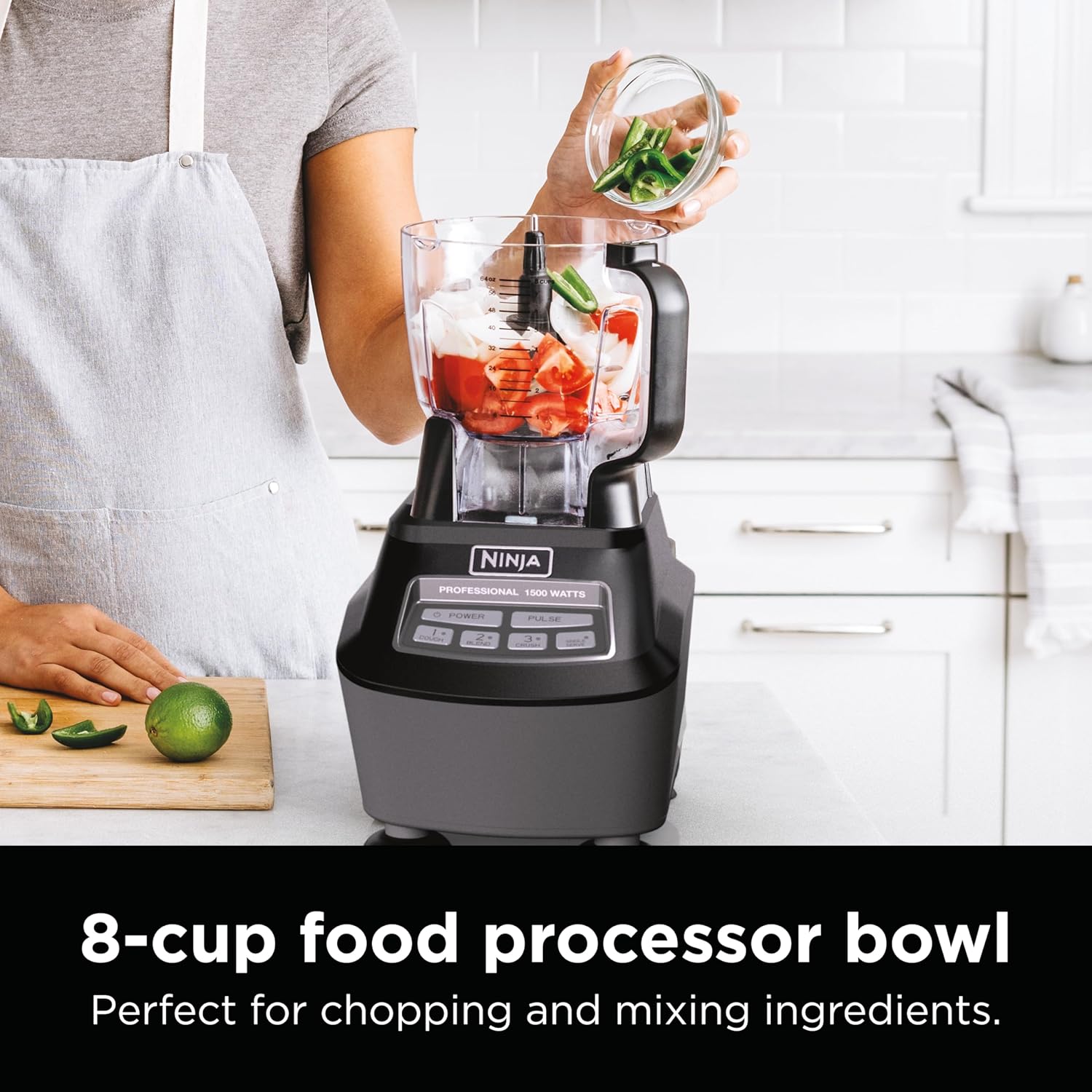 Ninja Kitchen System - All-in-One Food Processor & Blender for Smoothies | Includes Pitcher, Travel Cup & 8-Cup Bowl | Perfect for Salsa, Dough & Frozen Drinks | 120 Volts | Black | BL770AMZ