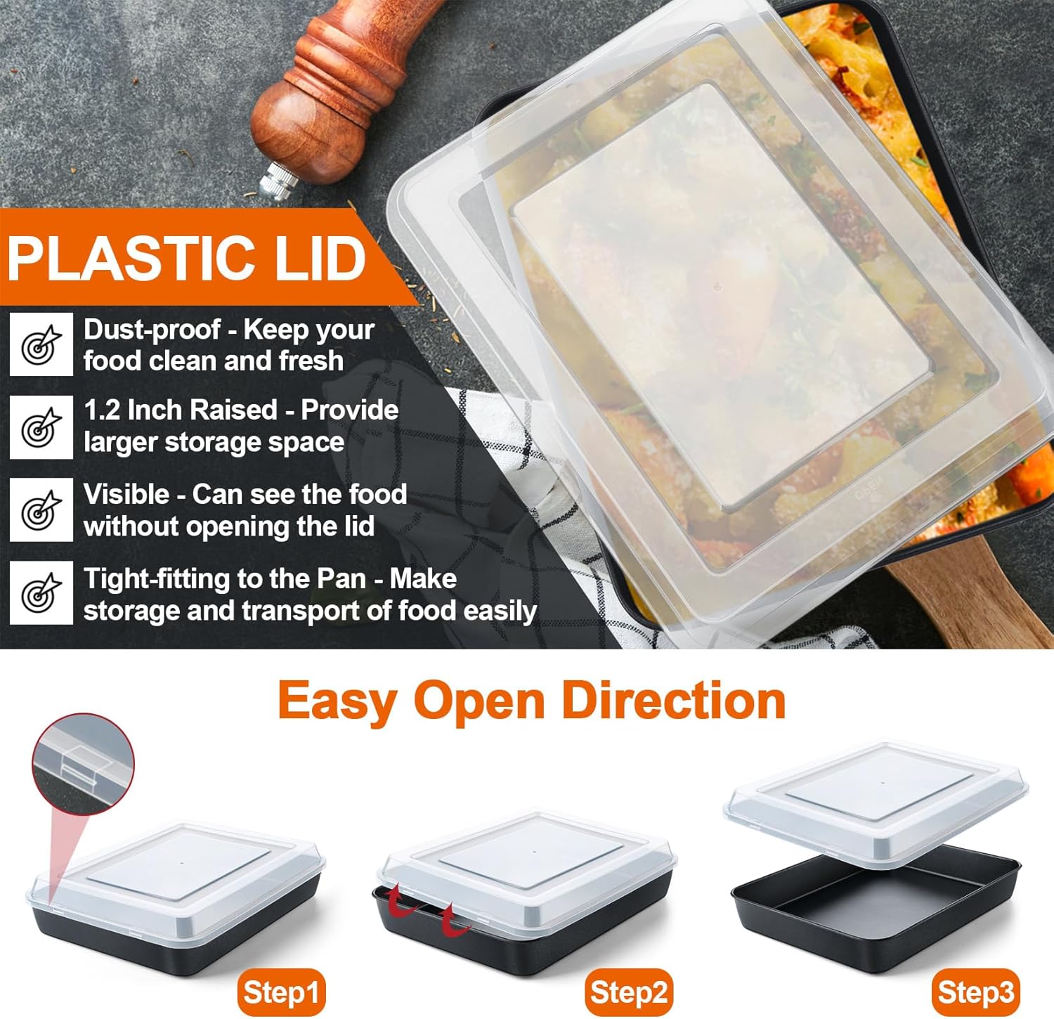 P&P CHEF Toaster Oven Pan - Nonstick Rectangular Baking Tray with Lid | 10.5 Inch, 2-Piece Set