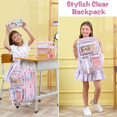 Fimibuke Clear Backpack - 3PCS Heavy Duty PVC Set with Lunch Box & Pencil Case | Cute Toddler School Bag