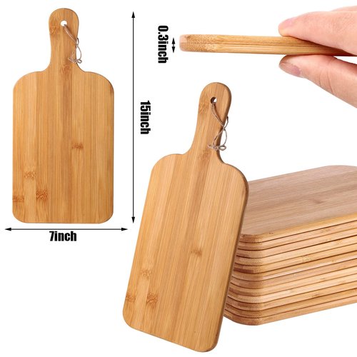 Patelai 12 Packs Wooden Cutting Board Set with Handles Large Kitchen Serving Plain Chopping Board Bulk Gifts for Mom for Vegetables Meat Pizza Cheese Fruit Bread(Bamboo,15 x 7 Inch)