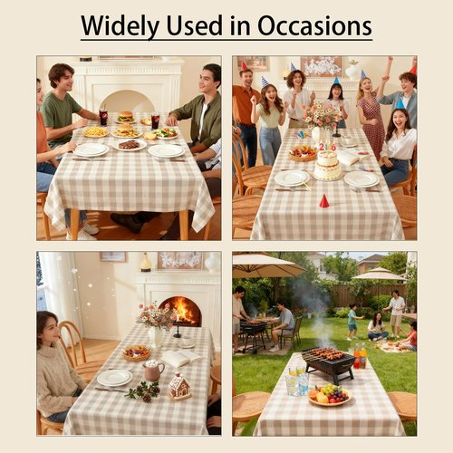 gillhov Checkered Tablecloth Rectangle Washable Buffalo Plaid Table Cloth Cotton Linen Gingham Table Cover for Picnic Kitchen Dining Room, Beige and White, 55 * 70