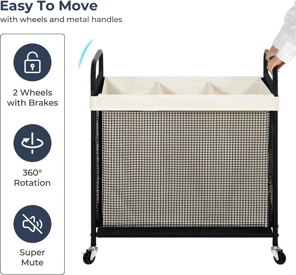STO STO Laundry Hamper - 120L Rolling Sorter Cart with Removable Washable Liner & Wheels