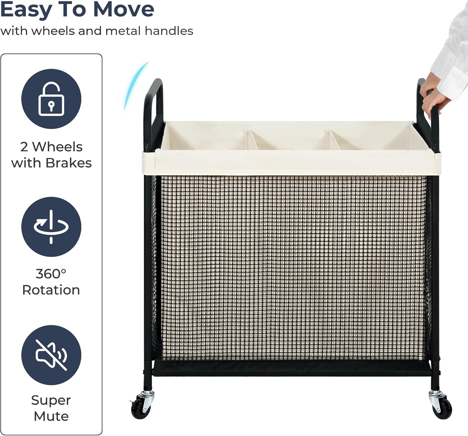 STO STO Laundry Hamper - 120L Rolling Sorter Cart with Removable Washable Liner & Wheels