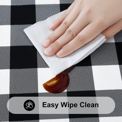 Smiry Rectangle Picnic Table Cloth, Elastic Waterproof Fitted Vinyl Tablecloths, Flannel Backed Buffalo Plaid Table Covers for Dining, Camping, Outdoor (Black and White, 24" x 48")