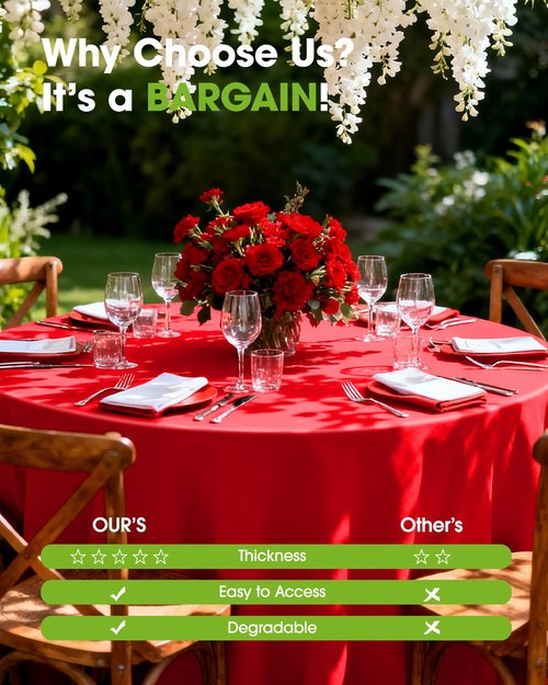 Pureegg Plastic Table Cloth Disposable 8 Pack, 84'' Round Table Cloths, Valentines Day, Thanksgiving, Christmas Decorations, Fall Tablecloths, Round, Plastic Cover, Leakproof & Sturdy, Red