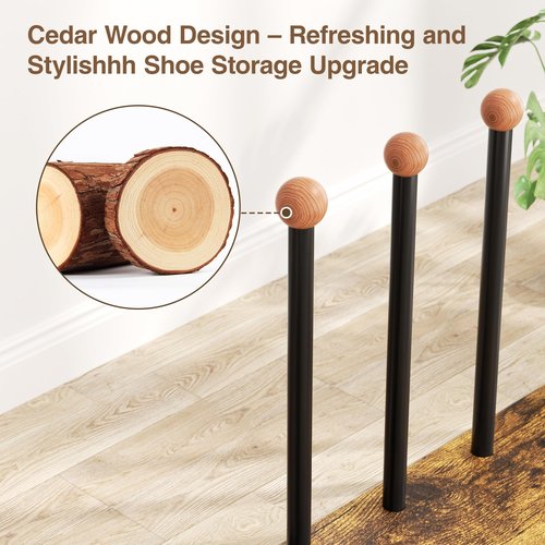 pickpiff Cedar Ball End Boot Rack 8-Pair Shoe Organizer Free standing Metal Holder with Wood Base