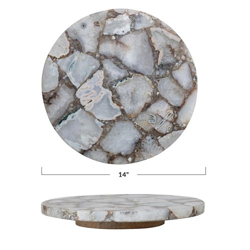 Creative Co-Op Round Agate Lazy Susan with Mango Wood Base, Natural