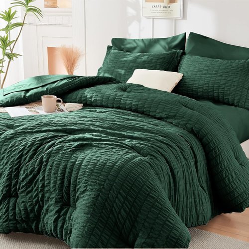 HYMOKEGE Emerald Green California King Comforter Set - 7-Piece All-Season Luxury Bedding Set