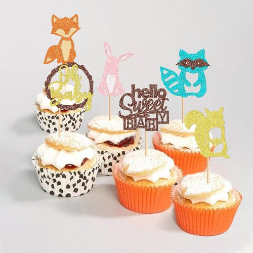 Ercadio Woodland Party Cupcake Toppers - 24 Pcs Baby Shower & Birthday Decorations | Adorable Animal Designs