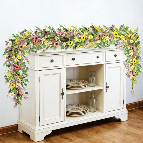 2Pcs 6.5 Ft Summer Flower Vine Garlands Artificial Wildflower Wisteria Lavender Daisy Spring Garland Not Withering Floral Wreath Garland All Year Round Home Decor for Indoor Outdoor Home Wedding Arch