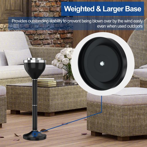 RELIANCER Floor Standing Ashtray w/Lid,Adjustable 16" - 31.5" Cigarette Ash Tray,Outdoor Stainless Steel Cigar Container Ash Holder w/Weighted Base,Cigarette Butt Receptacle Disposal for Home Garden