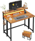 DurayLoly Folding Desk - Compact 31.5 Inch Computer Desk with Monitor Stand & LED Lights | Rustic Brown