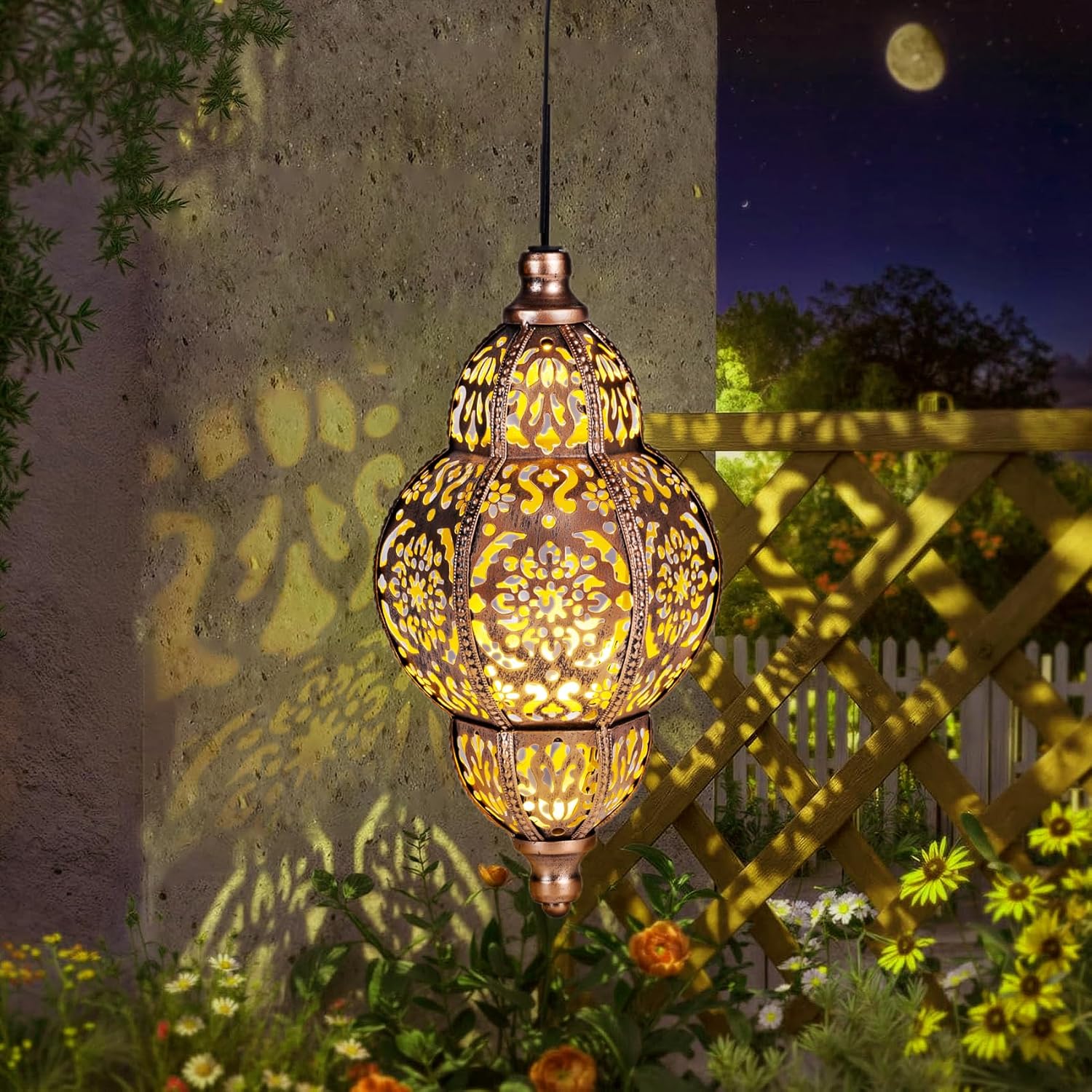 Skiennix Solar Lanterns - Outdoor Garden Decor | Metal Moroccan Chandelier for Patios & Yards