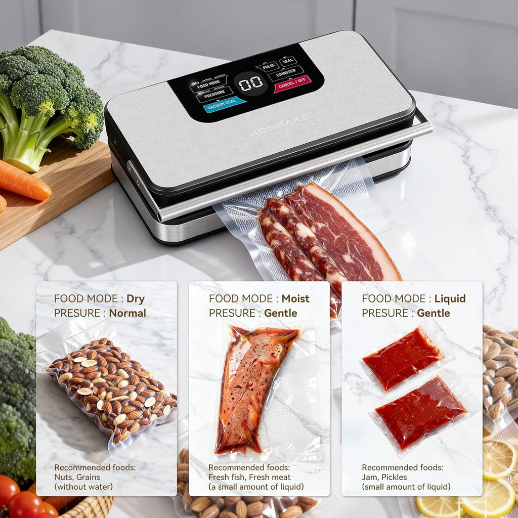 Skiennix Vacuum Sealer - Powerful 95kPa Fully Automatic 10-in-1 Machine with Cutter & Storage | Premium Stainless Steel