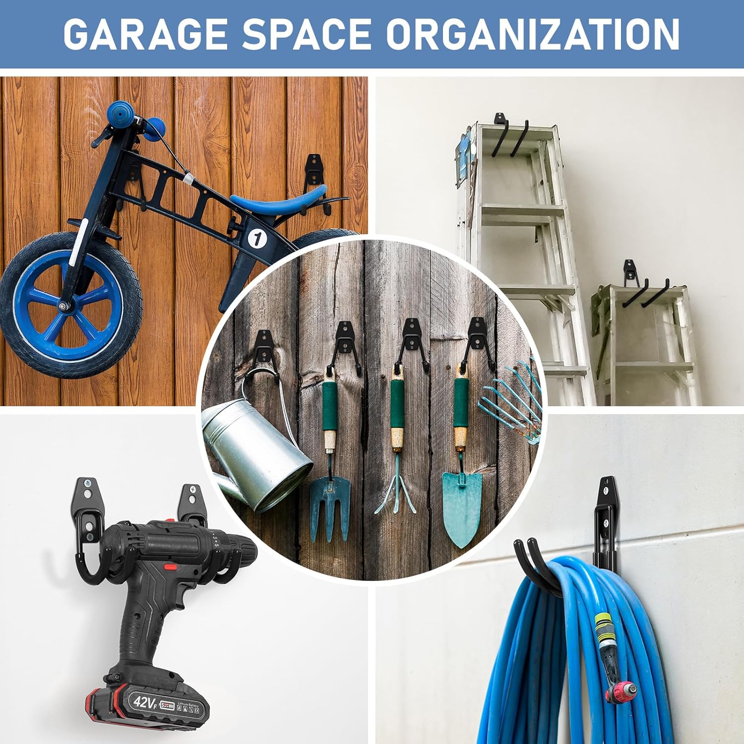 Skiennix Heavy-Duty Garage Hooks - Anti-Slip Coating for Secure Storage | 30 Pack Black for Bikes & Tools