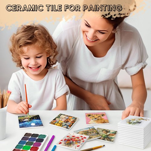 24 Pieces Sublimation Coasters, GOH DODD Glossy Ceramic Tiles Glazed Blanks with Cork for DIY Alcohol Ink Heat Transfer Painting Housewarming Gifts Wedding Arts Crafts School Education, Square, 4 Inch