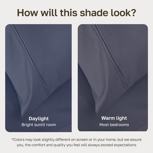 California Design Den Queen Size Bed Sheets Set - 100% Cotton, 400 TC, Smooth Sateen Finish, Indigo Dusty Blue