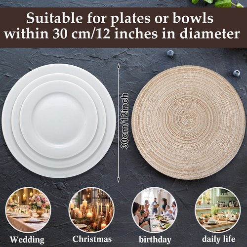 Buryeah 48 Pieces 13 Inch Christmas Round Placemats Circle Woven Place Mats Boho Decor Dining Table Mats Table Scape Hosting Friends for Wedding Birthday Dinner Parties (Beige)