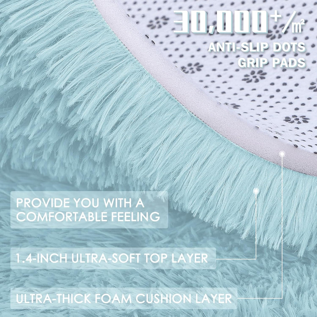 OLANLY Large Area Rug - Soft Fluffy Machine Washable Shaggy Carpet for Living Room & Bedroom | Light Blue