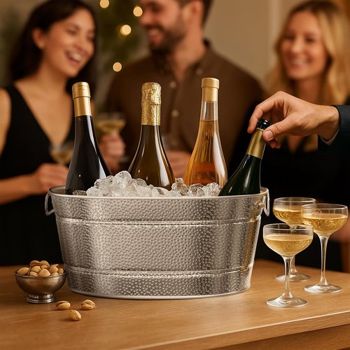 2 Pack Galvanized Tub with Handles - Beverage Tub with 2 Ice Scoops, 3 Gallon Ice Bucket for Parties, Metal Drink Buckets for Parties for Champagne Cocktails Wine Cooling for Mimosa Bar Supplies