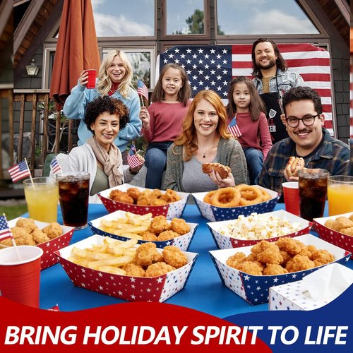 30 Pack Red, White & Blue Star Food Trays - Disposable Paper Serving Containers for BBQs & Patriotic Parties
