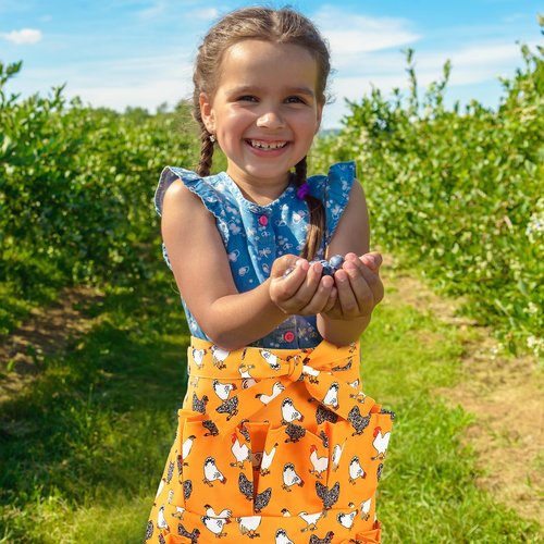 XLSXEXCL Egg Collecting Apron for Kids, Chicken Egg Apron with 8 Pockets, Farmhouse Eggs Aprons for Fresh Eggs for Hen, Duck, Goose, Bird, Various Collection (Yellow-flowered Chicken)
