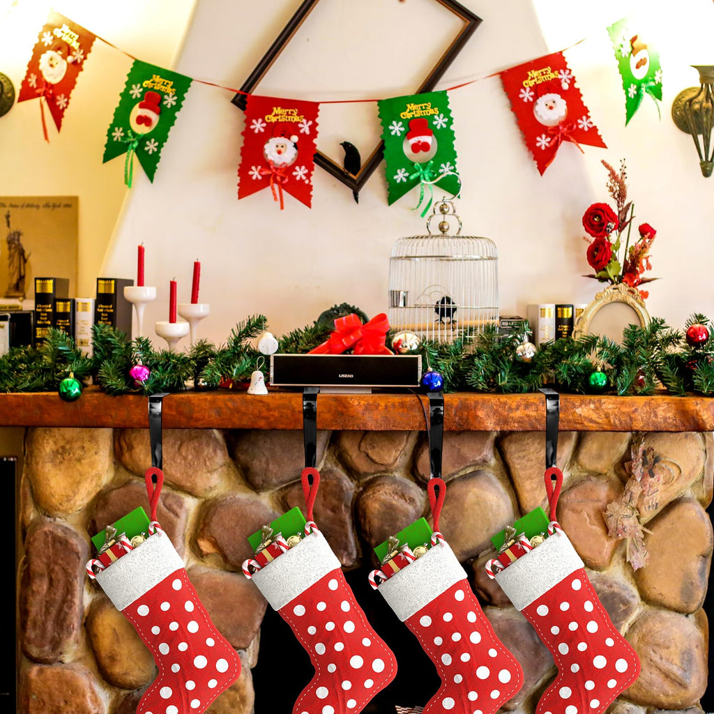 Poualss Christmas Stocking Holders Metal Stocking Hangers Non-Slip Christmas Stocking Hooks for Fireplace Mantle (Black)