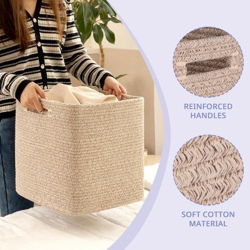 OIAHOMY Storage Cubes, 13 Inch Cube Storage Organizer, Collapsible Storage Bins, Baskets for Organizing, Storage Bins for Shelves-Brown, 3-PACK