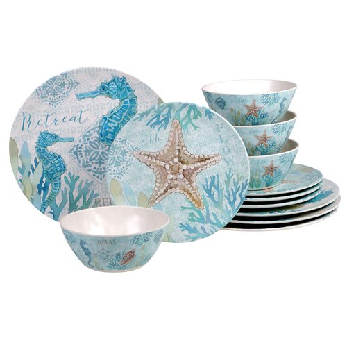 Certified International Beachcomber 12 piece Melamne Dinnerware Set, Service for 4