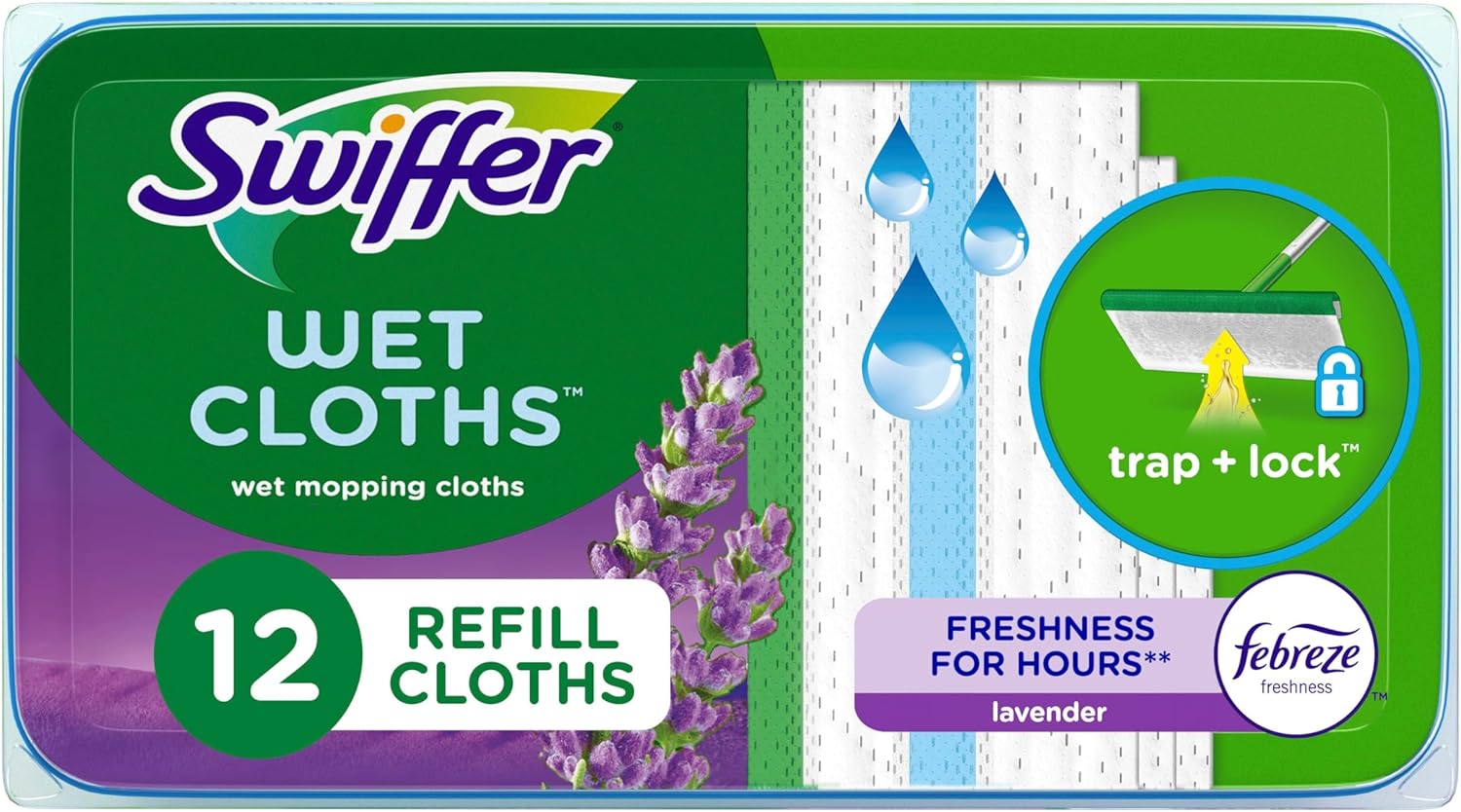 Swiffer Sweep + Mop Wet Pads Refill - All-Purpose Floor Cleaner for Dirt & Dust | Lavender, 12ct