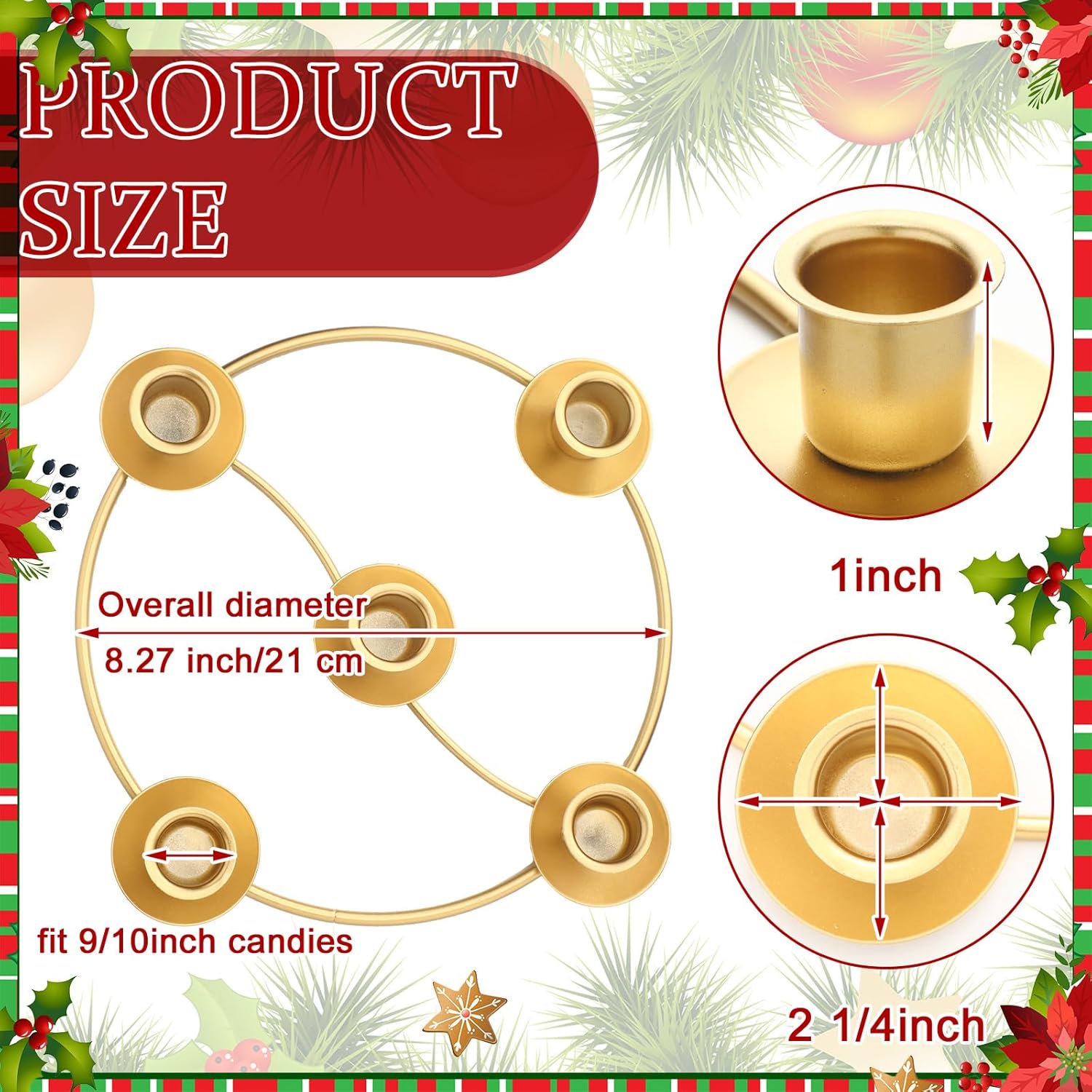Sliner Christmas Advent Wreath Ring - 5 Candle Holder in Gold | Metal Table Decoration for Festive Centerpiece