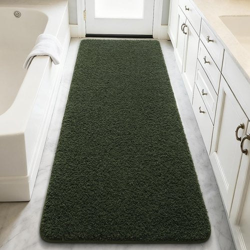 LOCHAS Bathroom Runner Rug, 24" x 60" Long Bath Rugs Non Slip Washable, Luxury Shaggy Large Bath Mat Absorbent, Soft Cozy Bathroom Rug Runner for Shower Quick Dry, Olive Green