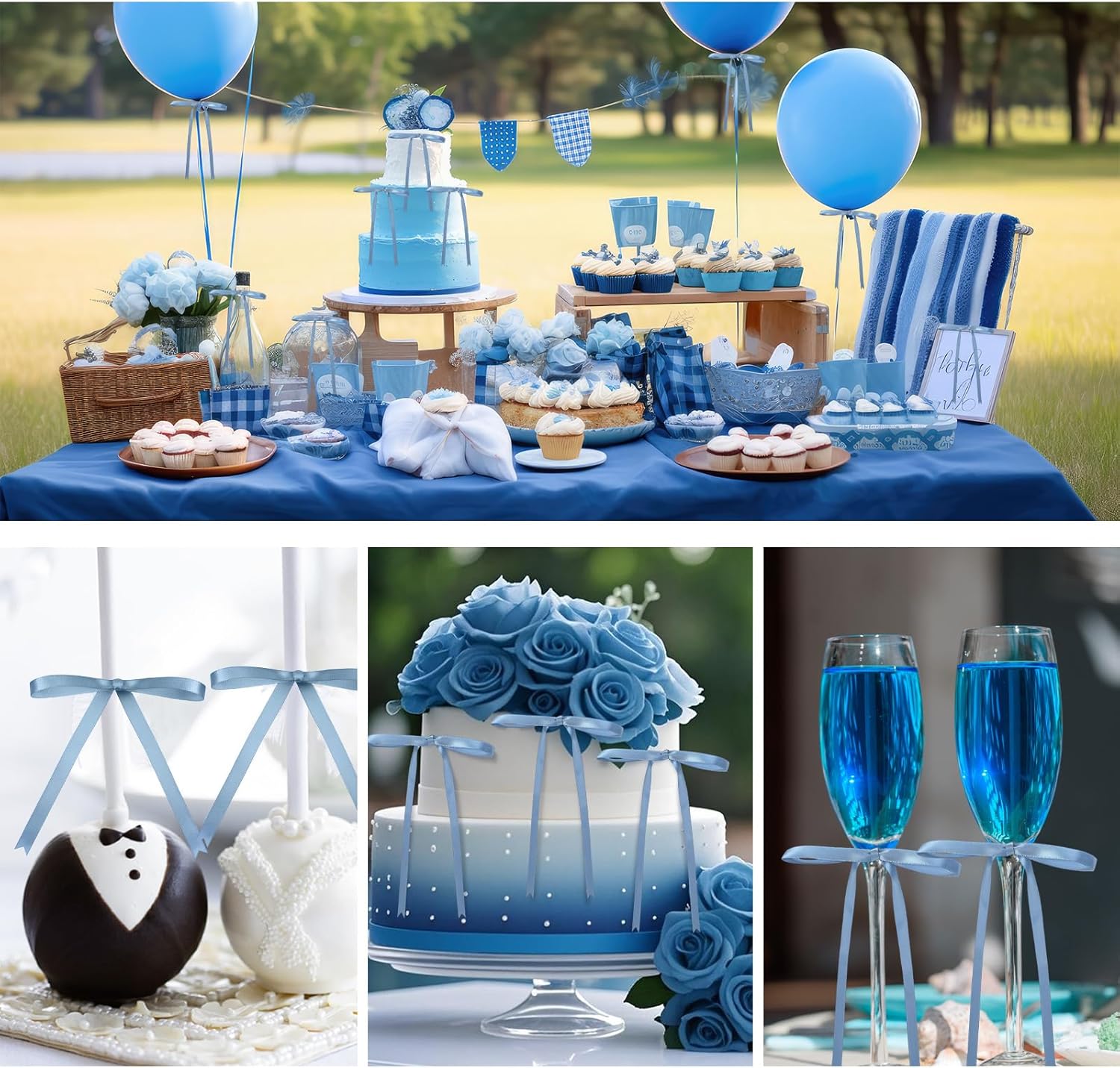 Riceshoot Satin Ribbon Bows - 50 Pcs Dusty Blue 5x7 Inch Twist Ties for Gift Wrapping & Decor