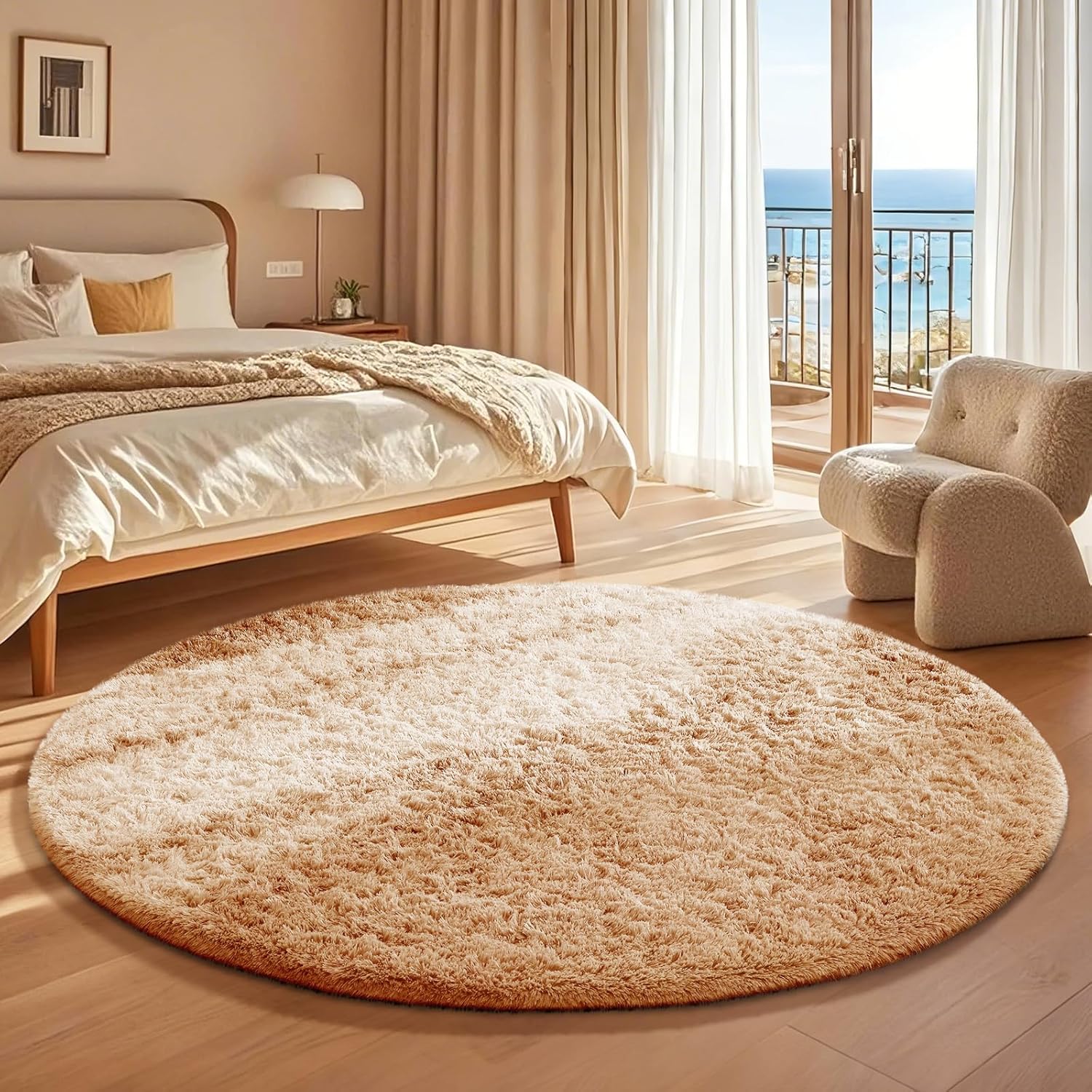 Ophanie Round Rug - 4Ft Beige Circle Area Rug | Plush Soft Shaggy Carpet for Kids' Rooms & Nurseries