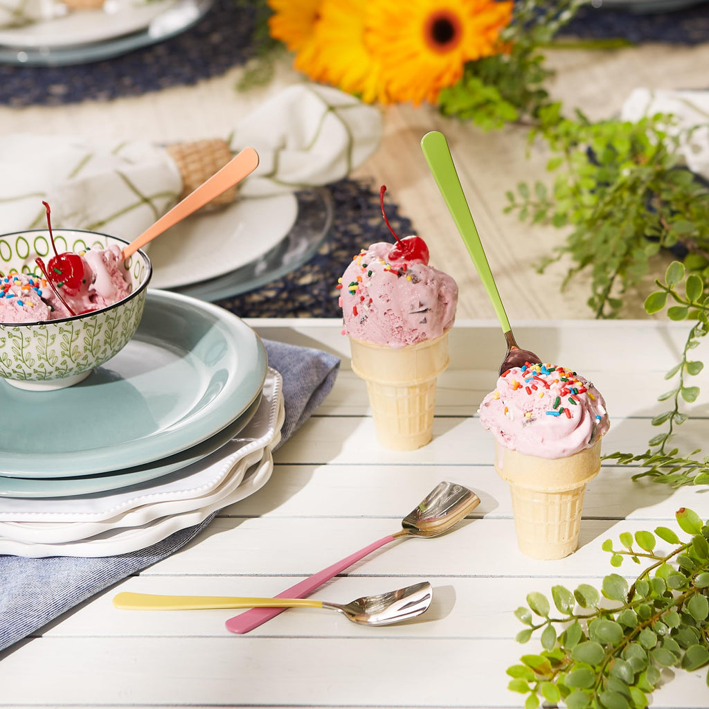 RSVP International Ice Cream Tool Collection, Dishwasher Safe, Large Handle, Colored Handle Spoons, 4 Piece