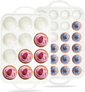 Skiennix Nonstick Cupcake Pan Set - 12 Cup & 24 Mini Muffin Molds | BPA-Free Silicone, Cream Color (2 Pcs)