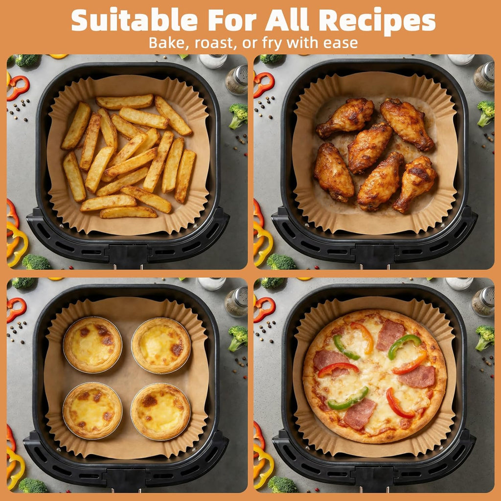 Skiennix 400Pcs Air Fryer Liners - 8" Square Non-Stick Parchment Paper for 5-8QT Air Fryers