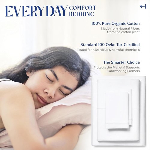Mayfair Linen King Size Organic Cotton Sheets - 4 PC White Percale Set, Soft & Cooling, 16" Deep Pocket - GOTS Certified