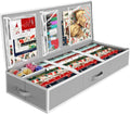 Simple Houseware Wrapping Paper Storage Organizer - Holds 40 Rolls, Adjustable Straps & Clear Pockets, 41.5''L x 16''W, Gray