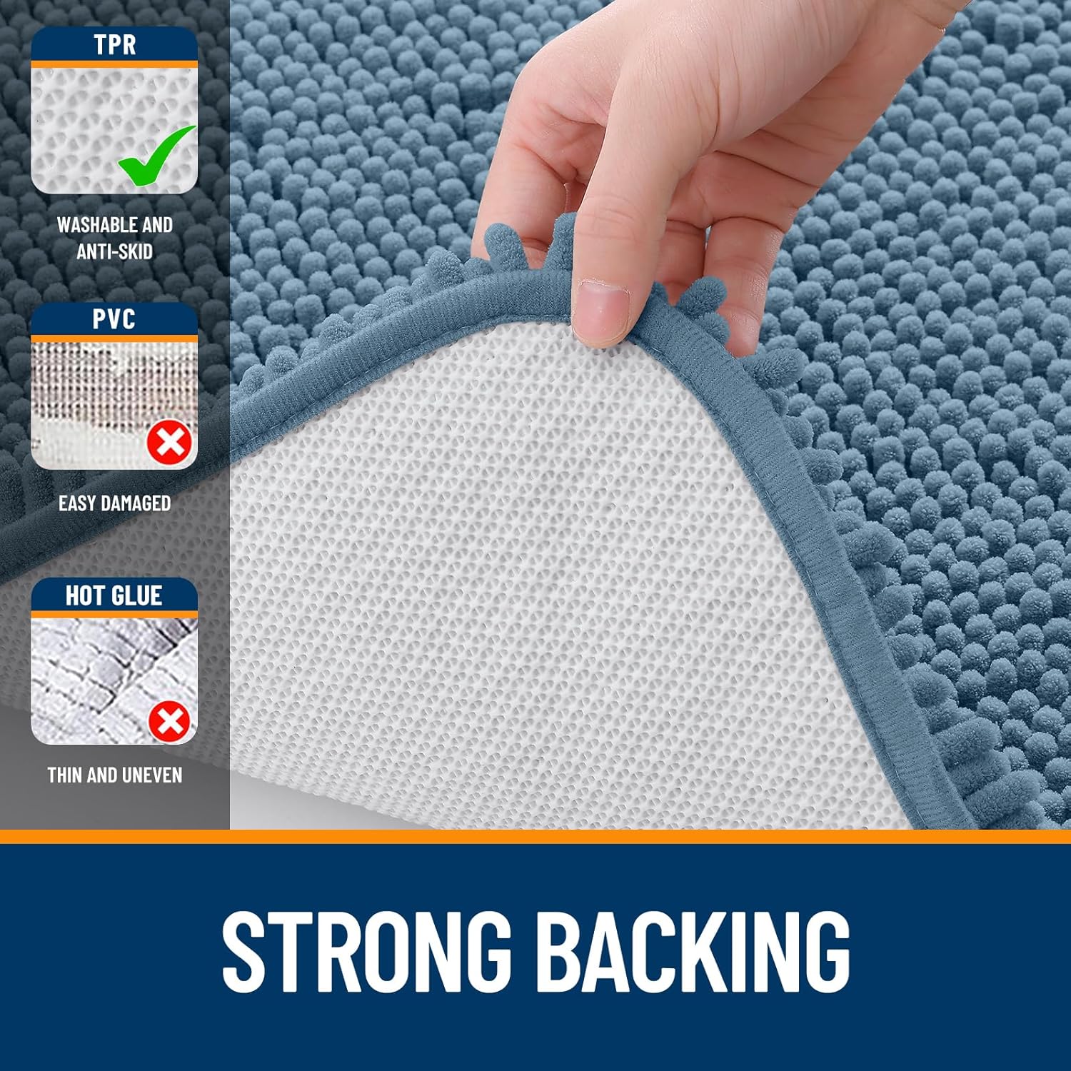 OLANLY Bathroom Runner Rugs - Soft Absorbent Chenille Bath Mats | Quick-Dry, Machine Washable, 70x24, Airy Blue