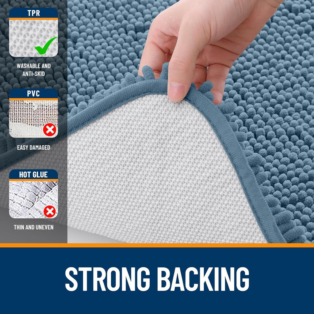 OLANLY Bath Rugs | Extra Soft Chenille, Quick-Dry & Absorbent | 24x16, Airy Blue, Machine Washable