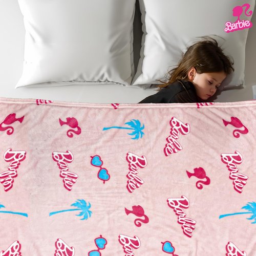 Barbie Blanket | Barbie Fleece Throw Blanket | Barbie Baby/Toddler Blanket Soft Plush Fleece | Pink Throw Rug | 30" x 40" | Pink/White | Officially Licensed
