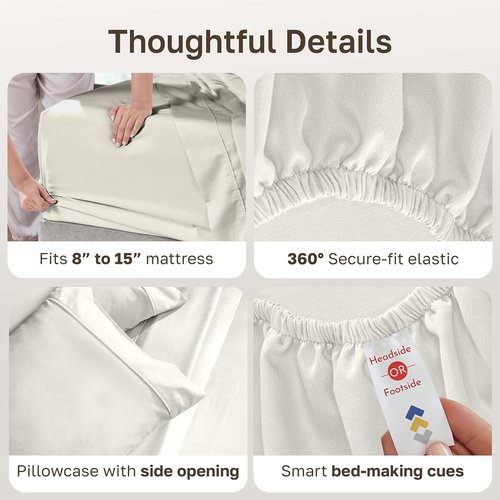 California Design Den Twin XL Sheet Set - 100% Soft Cotton, 400 Thread Count, Silky Sateen - Ivory