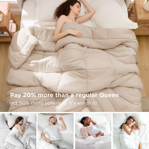 Bedsure Comforter Duvet Insert - Oversized Queen Size All-Season Down Alternative Bedding, Beige 98 x 98 Inches