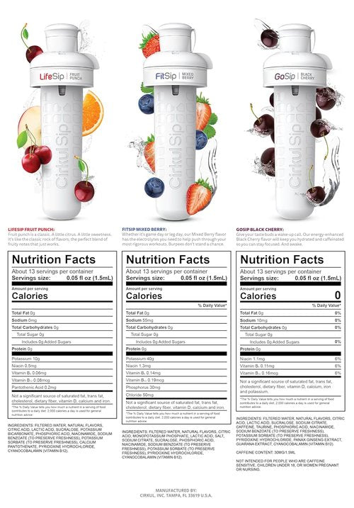 Cirkul 22oz BPA-Free Water Bottle Starter Kit - Blue Lid & 3 Flavor Cartridges | Zero Calories