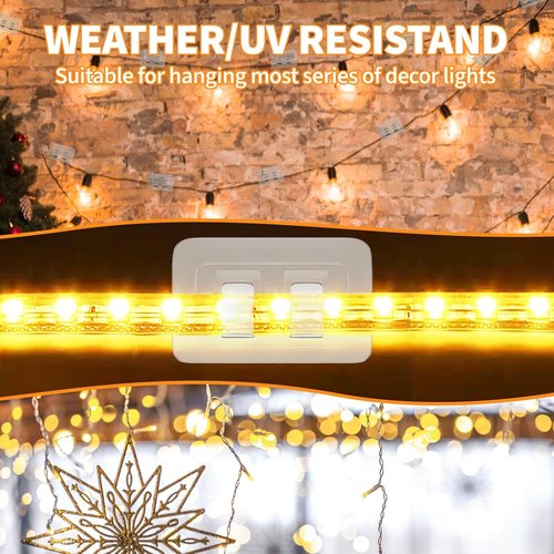 Heavy Duty Cable Clips for Outdoor String Lights by Hooks | 100Pcs Waterproof Adhesive Strips - UV-Resistant Clear Holders