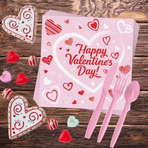 JIEFULL 112 Pcs Valentine's Day Party Tableware, Hot Heart Love Disposable Paper Party Plates and Cups and Napkins Sets Serves 16 for Wedding, Gatherings, Engagements, Anniversary Party Supplies(Pink)