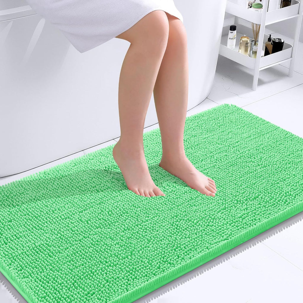 OLANLY Bathroom Rugs - Extra Soft Chenille Bath Mats | Quick Dry, Machine Washable, 44x24, Mint Green