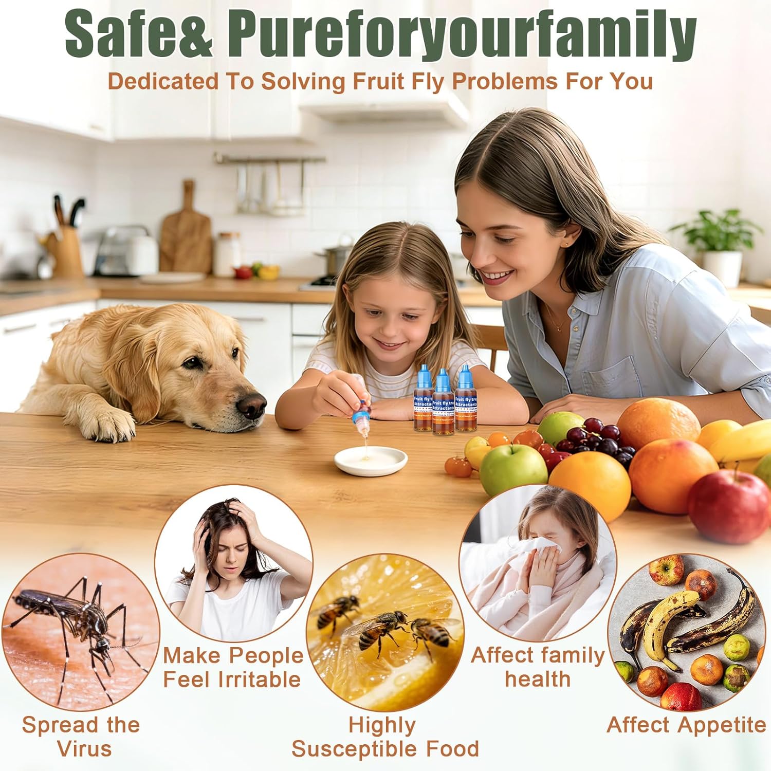 Skiennix Fruit Fly Trap Refill Liquid - Effective Gnat Killer & Long-Lasting Fruit Scented Bait (4 Pack)