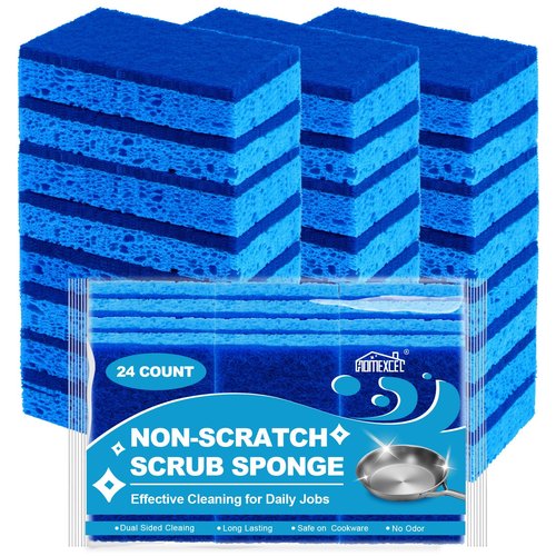 HOMEXCEL Sponges Kitchen 24pcs, Non-Scratch Scrub Dish Sponge Safe on Non-Stick Cookware, Dual Sided Cleaning Sponges for Kitchen, Household, Bathroom and More